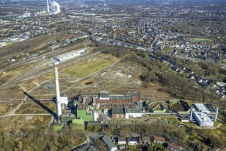 Aerial view, former Uniper power plant Shamrock, open space and construction site, former mine site