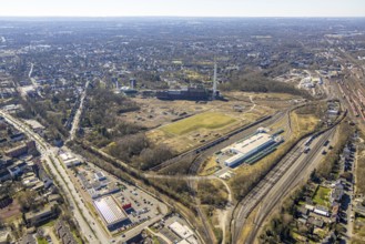 Aerial view, former Uniper power plant Shamrock, open space and construction site, former mine site