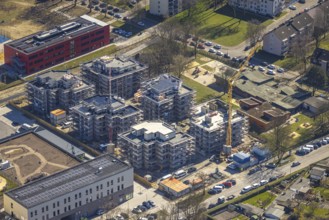 Aerial view, Kaiserquartier Herne, construction site with new construction of a residential complex