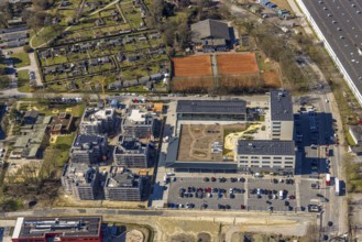 Aerial view, Kaiserquartier Herne, construction site with new construction of a residential complex
