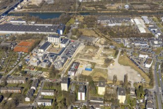 Aerial view, Kaiserquartier Herne, construction site with new construction of a residential complex