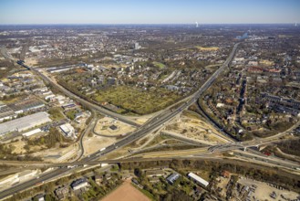 Aerial view, construction site motorway junction Herne, motorway A43 and motorway A42, Baukau-West,