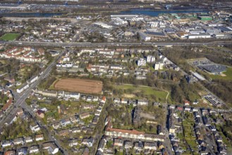 Aerial view, Franzstraße sports field, planned housing construction, Wanne, Herne, Ruhr area, North