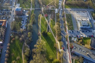 Aerial view, Nordringpark and water sports centre on Adenauerallee, Mitte, Hamm, Ruhr area, North