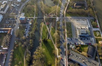 Aerial view, Nordringpark and water sports centre on Adenauerallee, Mitte, Hamm, Ruhr area, North