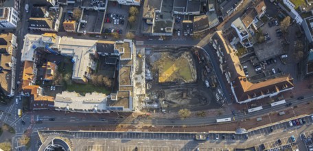 Aerial view, construction site with demolition of the western half of the Ritterpassage, centre,