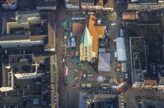 Aerial view, Christmas market at St Paul's Church on the market square, centre, Hamm, Ruhr area,