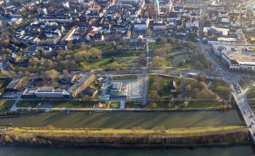 Aerial view, Hammonense grammar school and water sports centre, city centre with Nordring with