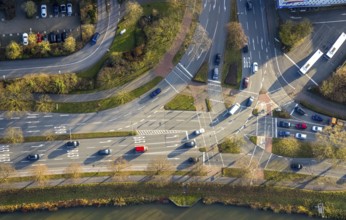 Aerial view, road traffic intersection Hafenstraße and Westring federal road B63, centre, Hamm,