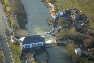 Aerial view, construction site at Hamm lock, river Lippe and Datteln-Hamm canal, centre, Hamm, Ruhr