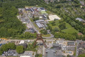 Aerial view, former colliery Pluto 2/3/7 with winding tower, Wanne, Herne, Ruhr area, North