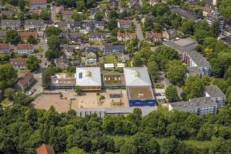 Aerial view, Michaelschule primary school with schoolyard and indoor swimming pool, Wanne, Herne,
