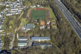 Aerial view, sports field football stadium Sportgemeinschaft Vorhalle 09 Fußball e.V., Vorhalle,