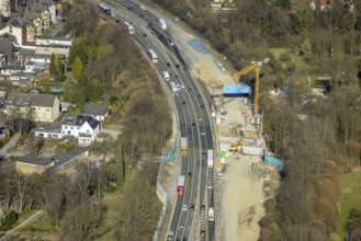 Aerial view, motorway A1 construction site exit Hagen-Nord, Vorhalle, Hagen, Ruhr area, North