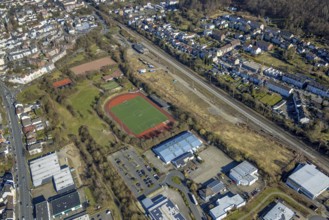 Aerial view, Haspe district sports centre, Haspe sports club, Haspe, Hagen, Ruhr area, North