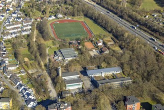Aerial view, sports field football stadium Sportgemeinschaft Vorhalle 09 Fußball e.V., Vorhalle,