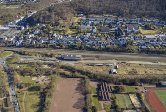 Aerial view, AREA52 GmbH Hagen on the railway line and Waldstraße residential area at the Haspe