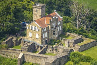 Aerial view, Isenburg (Isenberg Castle), castle ruins on the Isenberg, Hattingen, Ruhr area, North