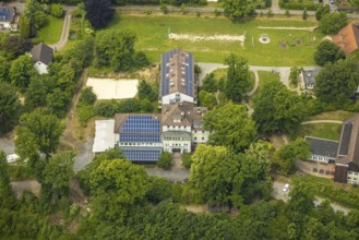 Aerial view, Beluga (sturgeon), roof with solar panels, Hattingen, Ruhr area, North