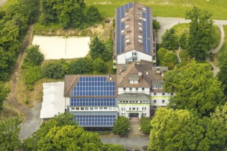 Aerial view, Beluga (sturgeon), roof with solar panels, Hattingen, Ruhr area, North