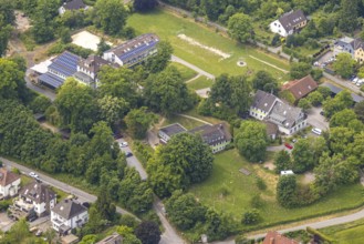 Aerial view, Beluga (sturgeon), roof with solar panels, Hattingen, Ruhr area, North