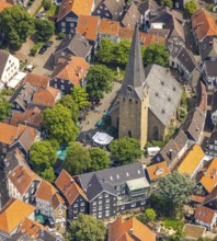Aerial view, historical old town centre with St.-Georg-Kirche and town festival on the church