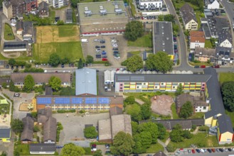 Aerial view, Berufskolleg Hattingen and Gemeinschaftsgrundschule, GGS Bruchfeld roof with solar