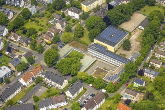 Aerial view, Realschule Grünstraße and roof with solar panels, Hattingen, Ruhr area, North