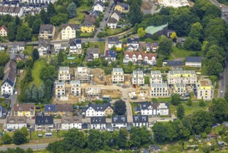 Aerial view, construction site, new terraced house residential area Hermann-Rosenstock-Weg,