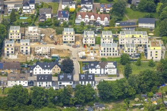 Aerial view, construction site, new terraced house residential area Hermann-Rosenstock-Weg,