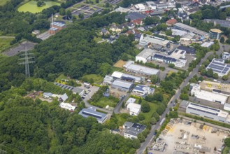 Aerial view, commercial area Beuler Höhe, Rosenthal, Hattingen, Ruhr area, North Rhine-Westphalia,