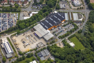 Aerial view, commercial area Beuler Höhe, Obi Baumarkt, Rosenthal, Hattingen, Ruhr area, North