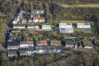 Aerial view, residential area and refugee homes on Katernberger Straße, Feldmark, Gelsenkirchen,