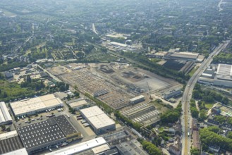 Aerial view, Gelsenkirchen, commercial area, urban redevelopment, Hochkampstraße,