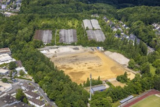 Aerial view, brownfield site after demolition THW area logistics centre Talburgstraße, Isenbügel,