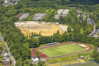 Aerial view, fallow land after demolition THW Areal Logistikzentrum Talburgstraße, football stadium