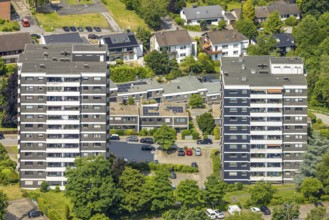 Aerial view, high-rise housing estate, two high-rise buildings on Bleibergstrasse, Leubeck,