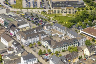 Aerial view, town hall city administration and RathausCenter shopping centre, Leubeck,