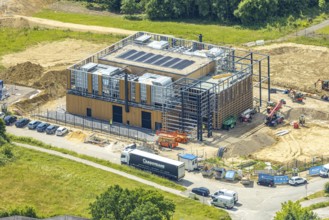 Aerial view, construction site and new construction Innovation Park Heiligenhaus, Heiligenhaus,