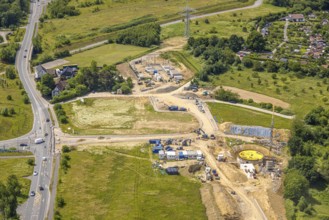 Aerial view, construction site with construction crane In der Leibeck corner Ratinger Straße,