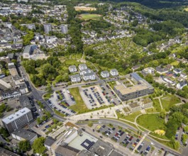 Aerial view, Campus Velbert/Heiligenhaus University and car parks, new residential area Am