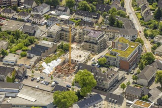 Aerial view, retirement home Domizil Heiligenhaus am Südring, construction site Frankenstraße