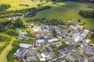 Aerial view, commercial area Hetterscheidt, roofs with solar panels, Dieselstraße, Hetterscheidt,