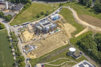 Aerial view, construction site and new construction Innovation Park Heiligenhaus, Heiligenhaus,
