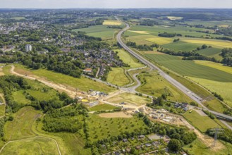 Aerial view, construction site new motorway construction section of the A44, gap closure between