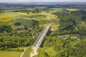 Aerial view, construction site Angerbachtalbrücke, new motorway construction section of the A44,