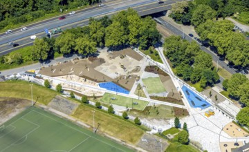 Aerial view, Ernst-Kuzorra-Platz construction site and redesign of the sports garden at the