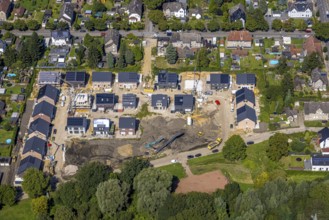Aerial view, construction site with new development area single-family houses