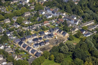 Aerial view, construction site with new development area single-family houses