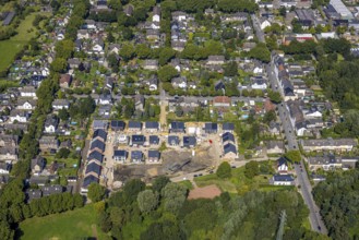 Aerial view, construction site with new development area single-family houses